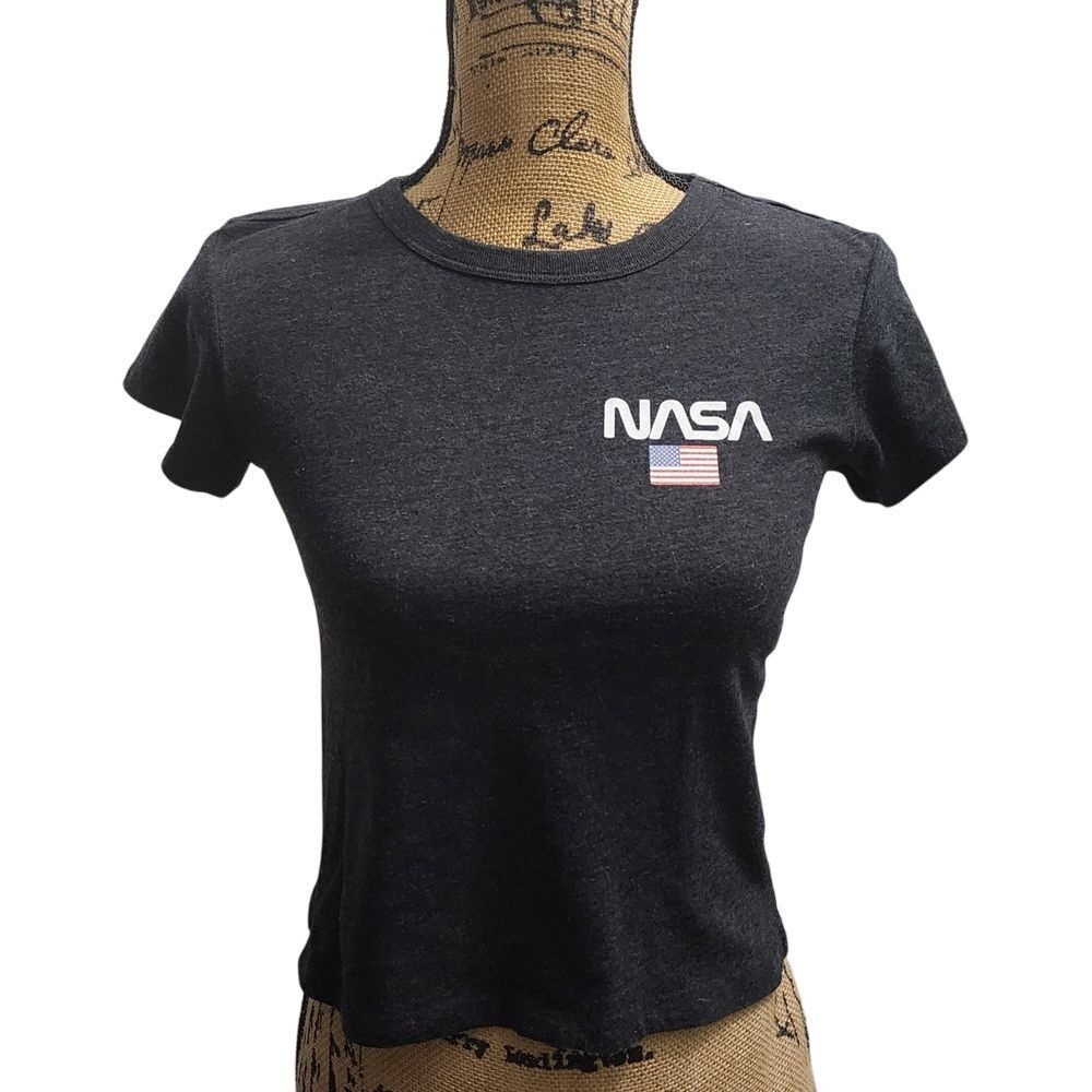 NASA‎ American Flag Graphic Crop Top Space Agency Retro T-Shirt XS